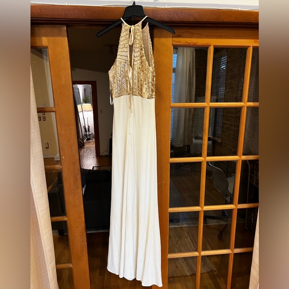 White and gold sequin halter top prom dress - Picture 3 of 3